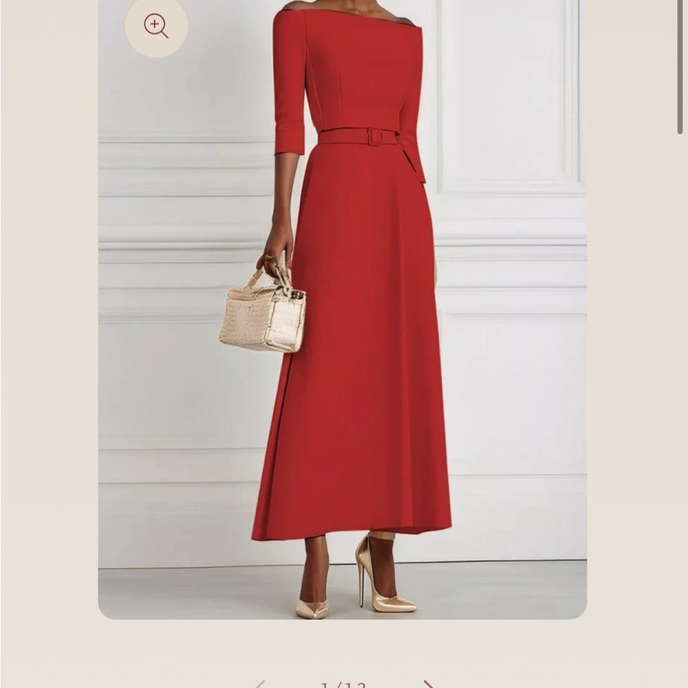 Elegant Red Belted Dress
